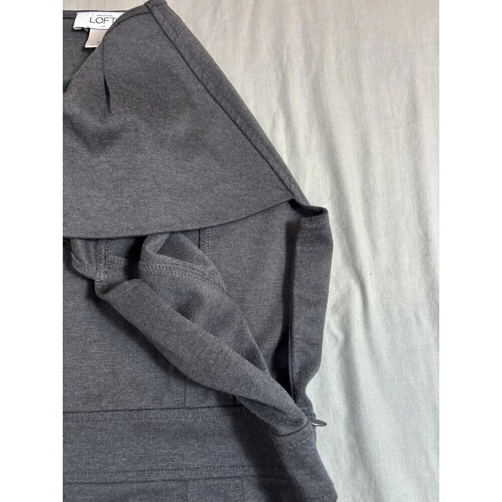 Ann Taylor Loft Sheath Dress Charcoal Gray Round Neck Capped Sleeve Zip Size 8 - Picture 6 of 7